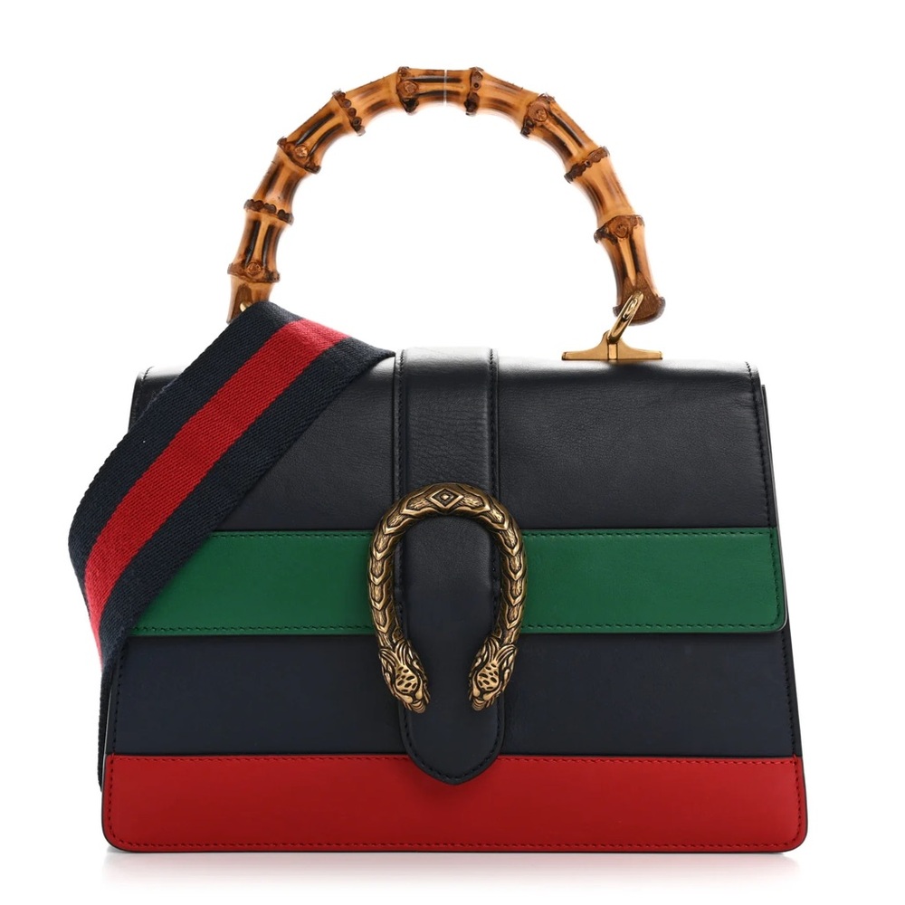 Gucci Black, Green & Red Leather Satchel with Bamboo Handle
